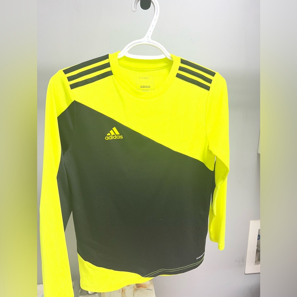 Adidas Neon Yellow and Black Long-Sleeve Goalie Jersey